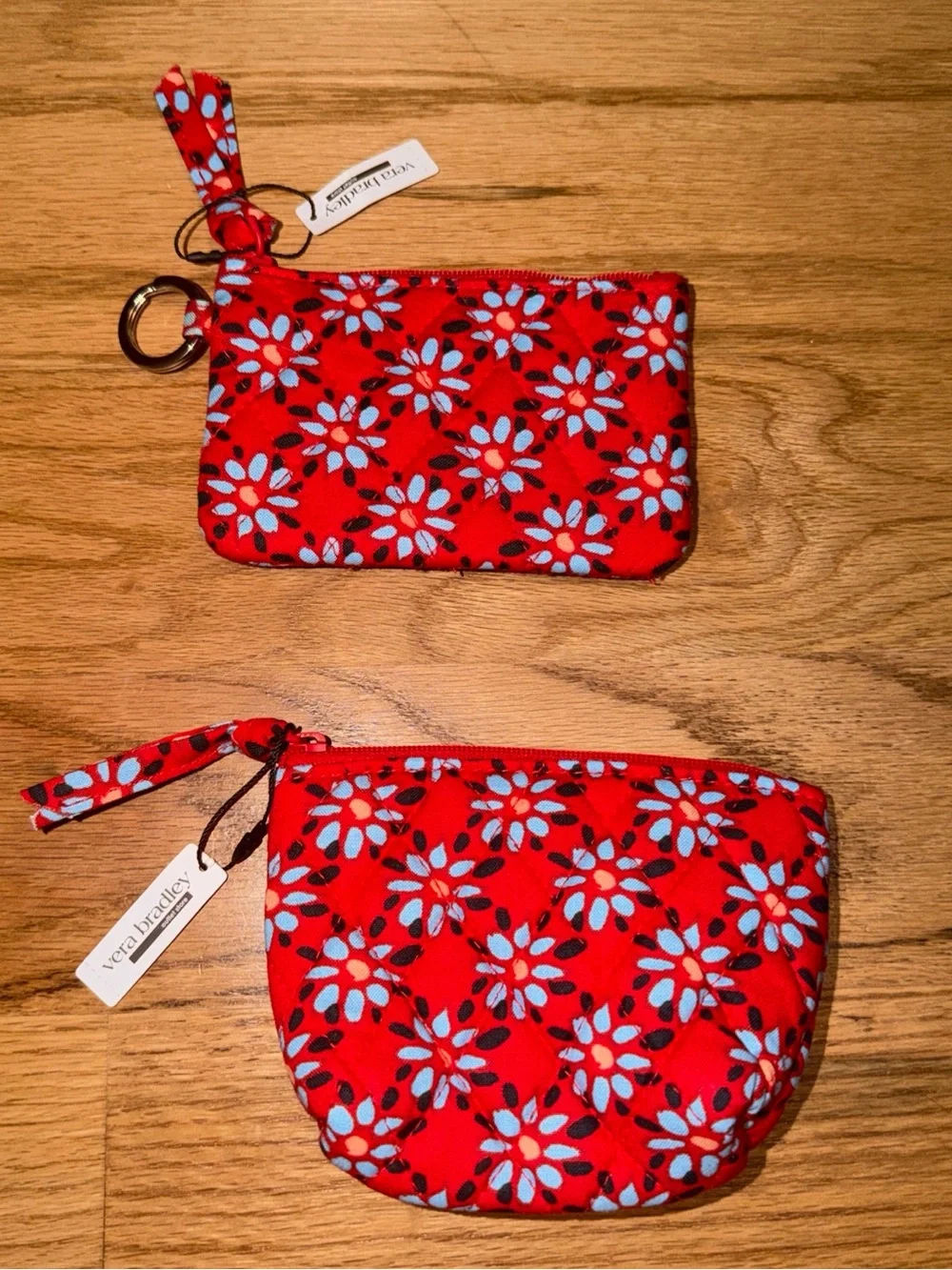 Vera Bradley Red Floral ID Window Card Holder with Coin Pouch